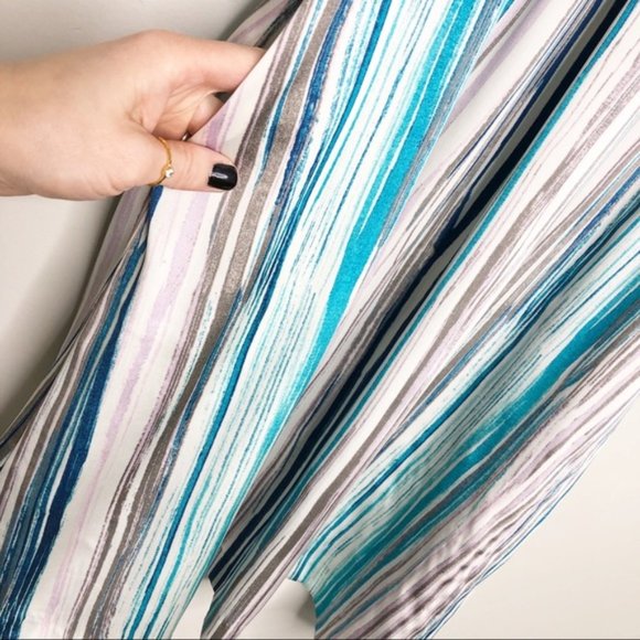 LOFT Silk-Like Striped Dress Spaghetti Straps Blue Turquoise White Sz 0 - Picture 4 of 8